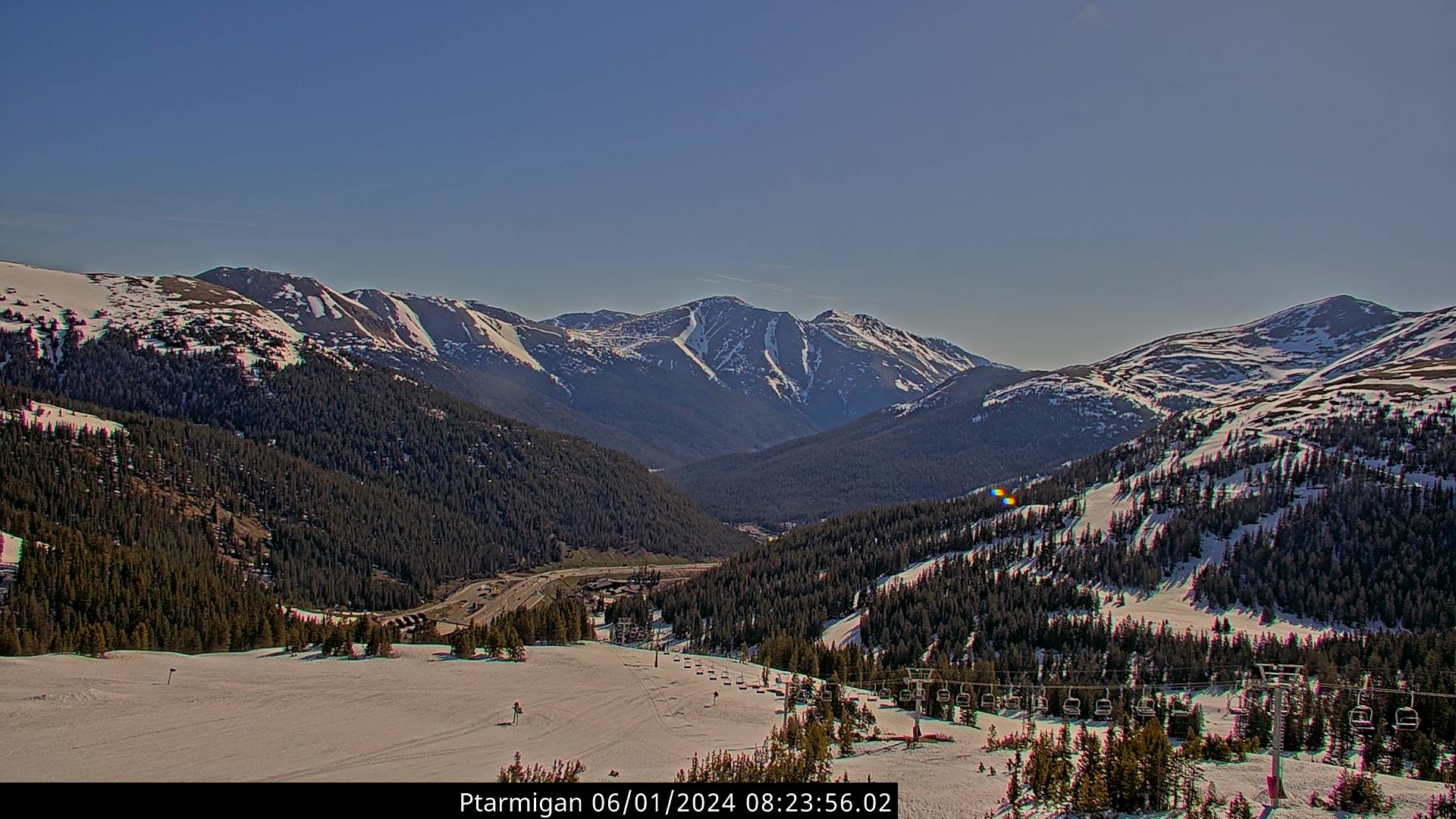 image of mountain range from Loveland Ski Area Ptarmigan Roost webcam