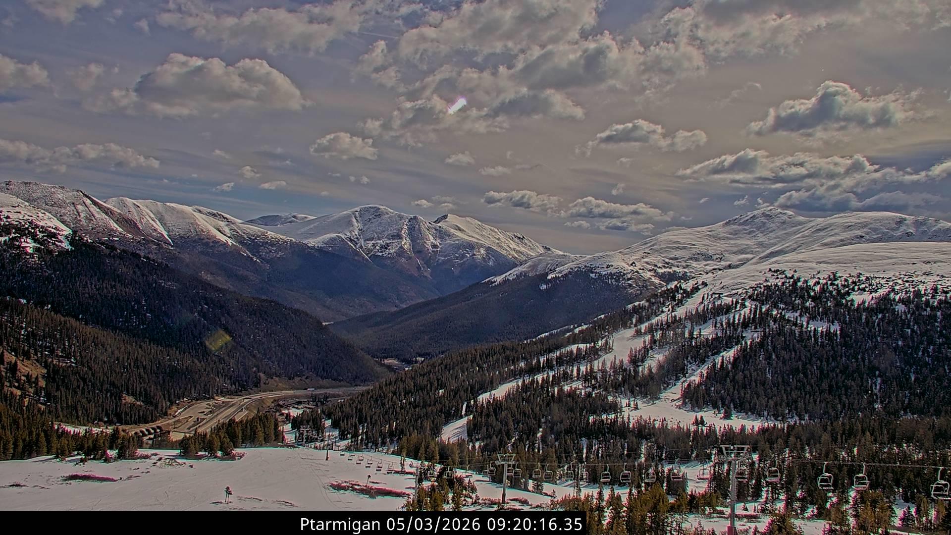 image of mountain range from Loveland Ski Area Ptarmigan Roost webcam