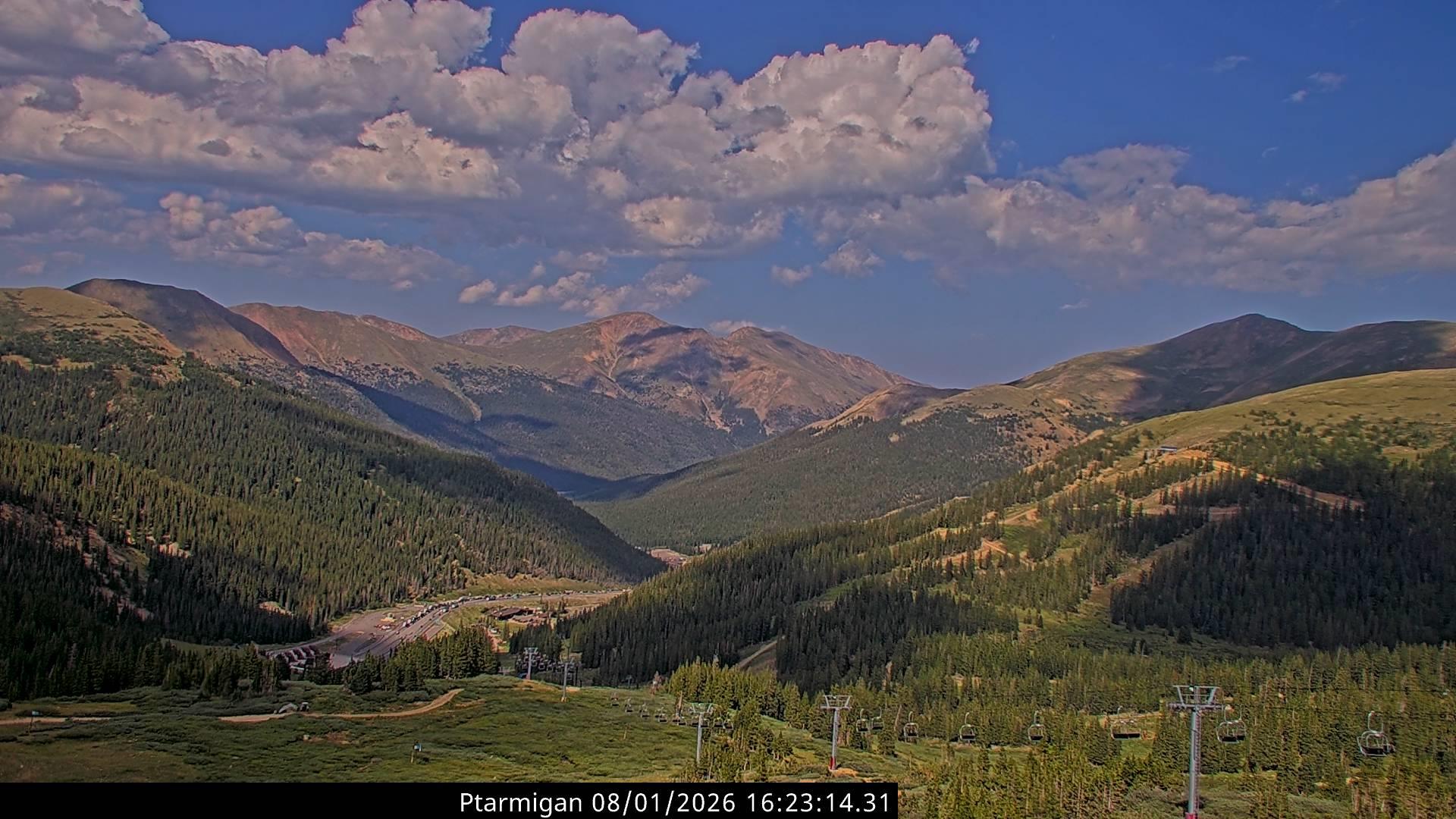 image of mountain range from Loveland Ski Area Ptarmigan Roost webcam